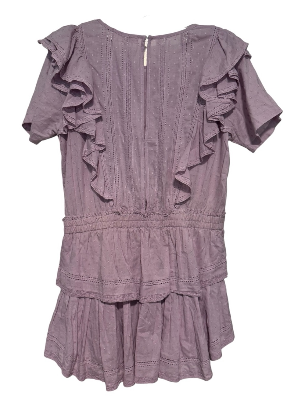 LoveShackFancy Natasha Dress Wisteria Purple Ruffle Lace Mini Dress Size Large - Picture 3 of 4